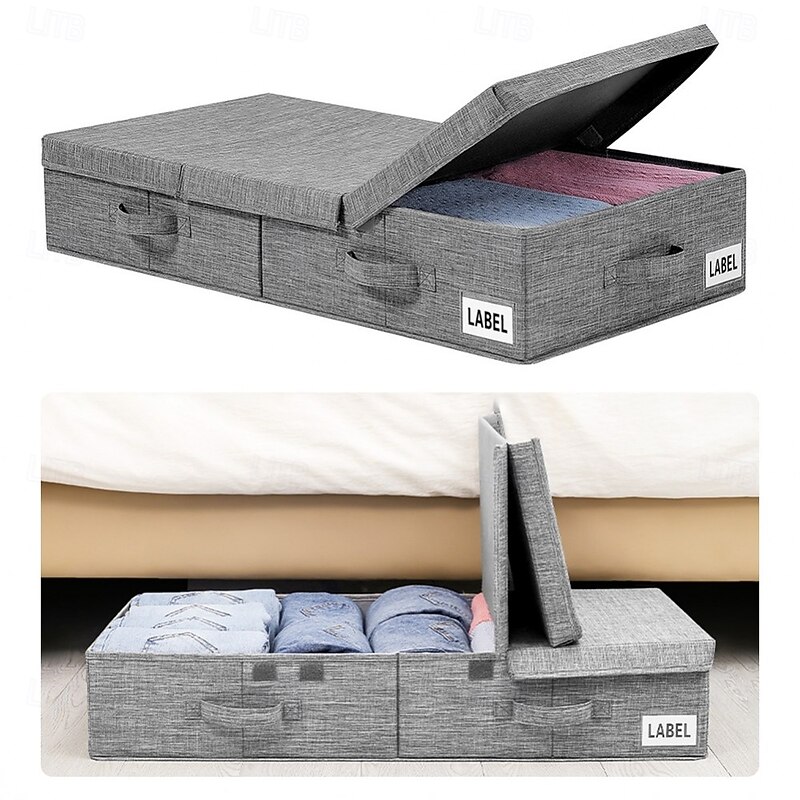 Foldable Under Bed Storage Box with Lid, Large Capacity Non-Woven Fabric Organizer Bin for Clothes Blankets Toys, Dustproof Fabric Container for Closet or Bedroom3