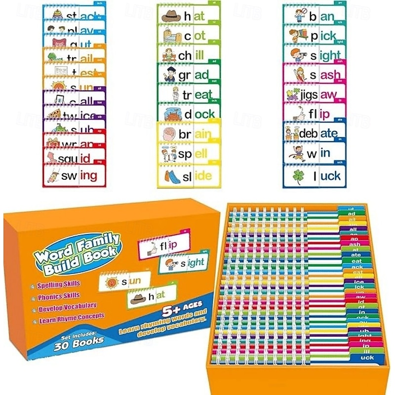 30 Read and Rhyme Flip Books, Letter Sounds & Word Families Flash Cards, Phonics Learning Games, Sight Word Practice, Early Literacy Activity, Preschool & Kindergarten Educational Toy3