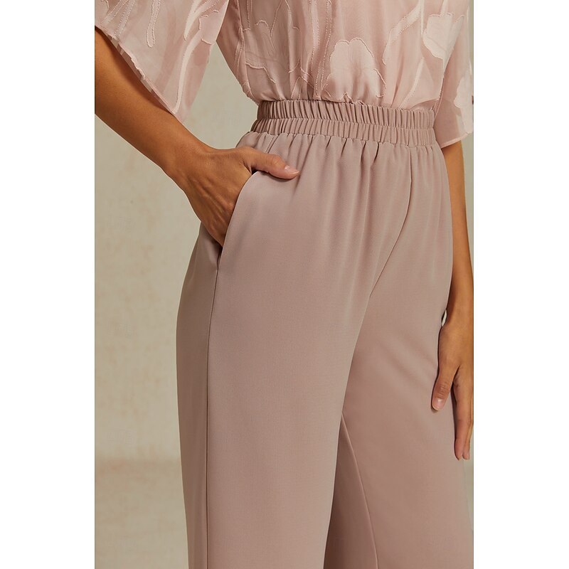 Women's Wide Leg Chinos Baggy Pants Basic Full Length High Waist Plain Pocket Elastic Waistband Comfy Soft Comfortable Micro-elastic Formal Wedding Blush Pink Summer Spring Regular Fit2