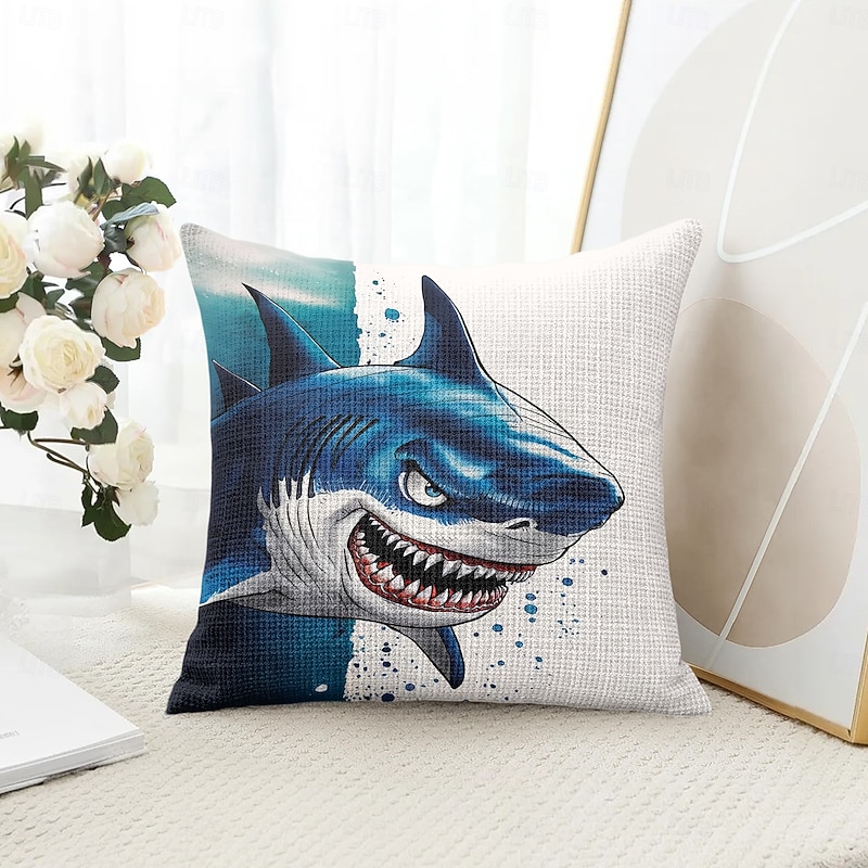Ocean Funny Shark Decorative Toss Pillows Cover 1PC Soft Square Couch Cushion Case Pillowcase for Bedroom Livingroom Sofa Chair