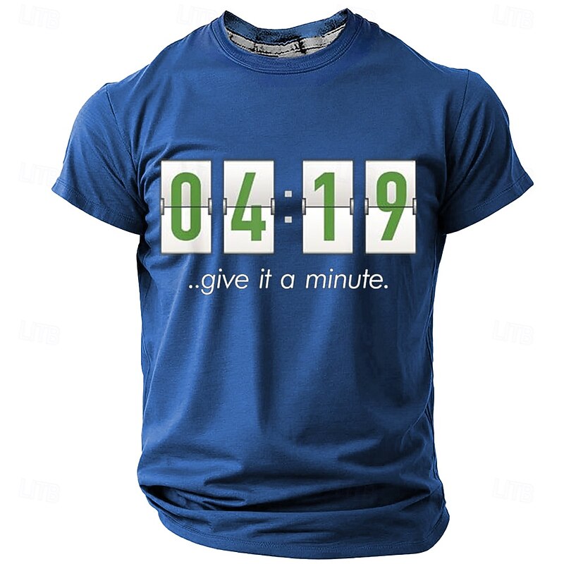 Men's Short Sleeve Graphic T-Shirt - Funny 04:19 Give It A Minute Pun Wordplay Design2