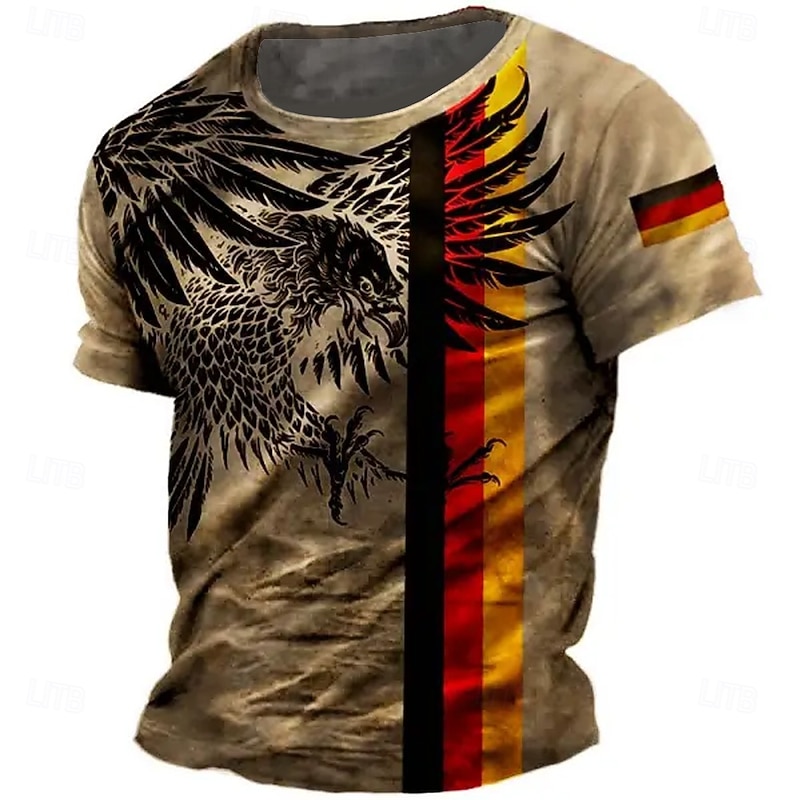 Men's German Flag T Shirt Short Sleeve T shirt 3D Print Crew Neck Shirt Retro Vintage Vintage Retro Casual Daily Brown Green Gray Summer Spring Clothing Apparel S M L XL XXL XXXL