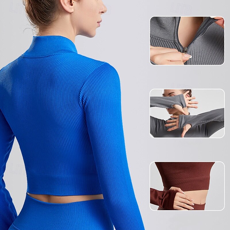 Women's Yoga Top Stand Collar Breathable Cropped Short Sleeve Sports Solid Color Top For Gym Workout Dance Pickleball Activewear