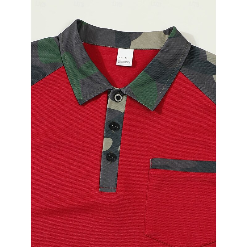 Men's Polo Golf Shirt Business Casual Classic Short Sleeve Fashion Basic Camouflage Pocket Button Front Summer Spring &  Fall Regular Fit Black Red Navy Blue Khaki Polo4