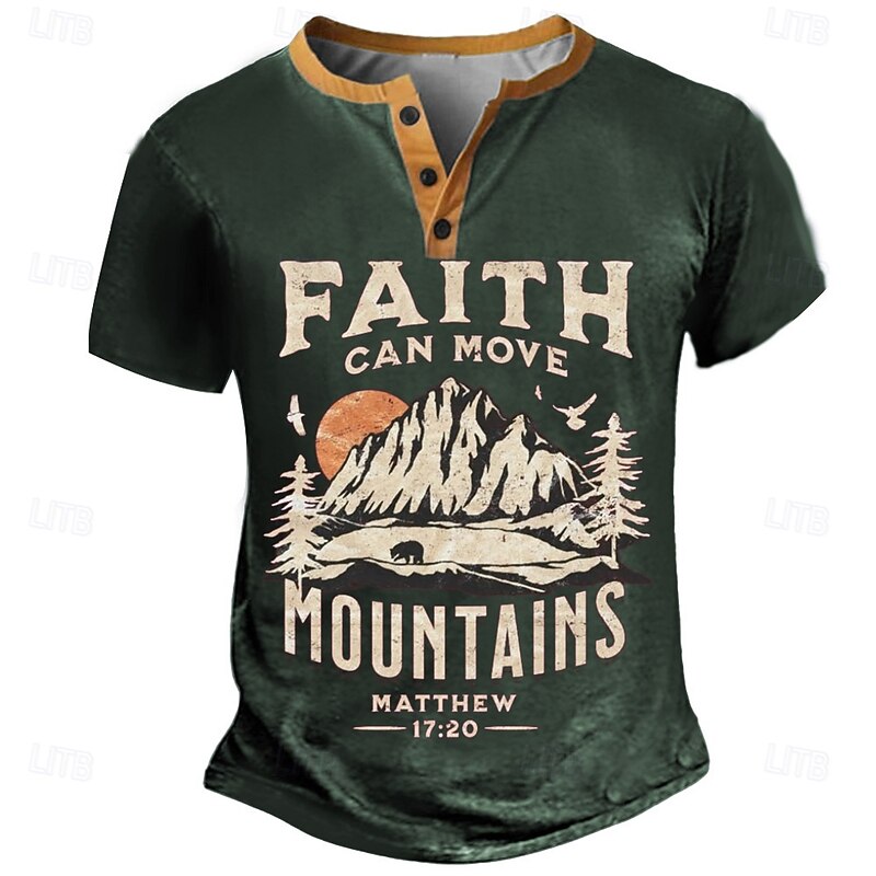 Men's Vintage Mountain T Shirt Henley Shirt Short Sleeve Designer Retro Vintage Street Casual Daily Summer Spring Army Green Dark Brown Black Navy Blue Henley Henley T-Shirt4