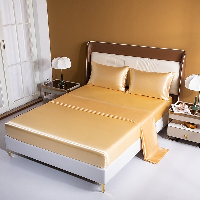Satin Ice Silk Four-piece Set European American Sheets, Mattress Covers, Pillowcases Bedding3