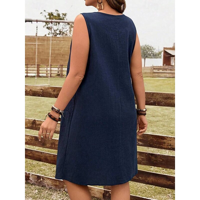 Women's Normal EU / US Size Mini Dress Tank Dress Cotton Maxi Dress Casual Beach Sleeveless Home Work Street Loose Fit Solid Color Sleeveless Crew Neck Dark Brown Khaki Dark Blue Summer Spring Fall2