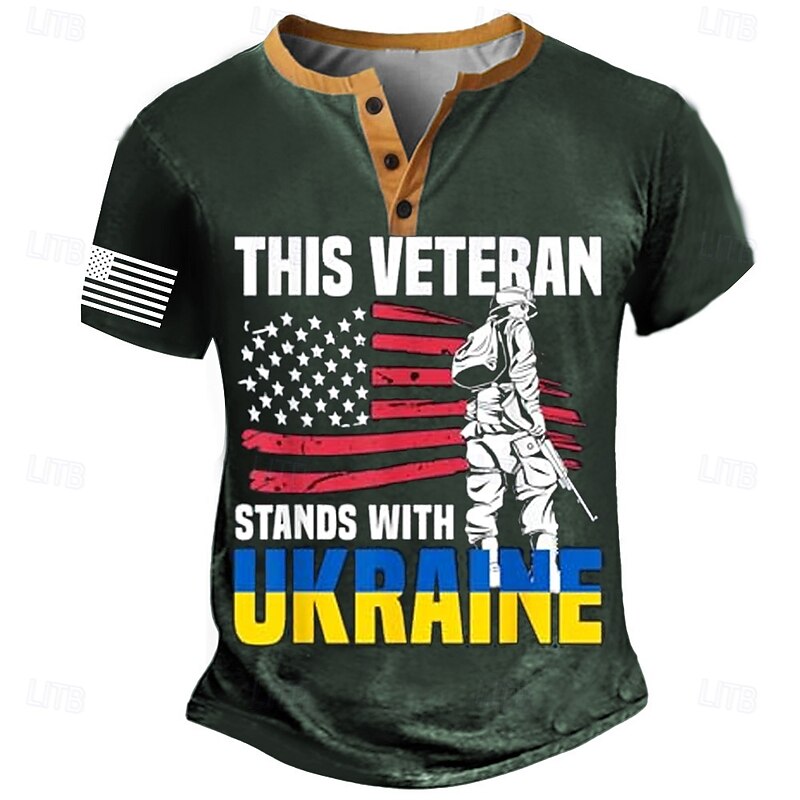 Men's Veterans Day T Shirt Henley Shirt Short Sleeve Designer Retro Vintage Street Casual Daily Summer Spring Army Green Black Navy Blue Henley Henley T-Shirt2