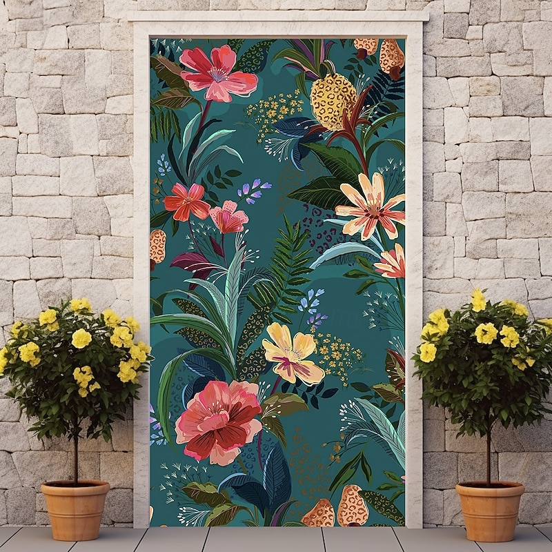 Tropical Flowers Door Decorations Door Covers Door Tapestry Door Curtain Decoration Backdrop Indoor/Outdoor Door Banner for Front Door Farmhouse3