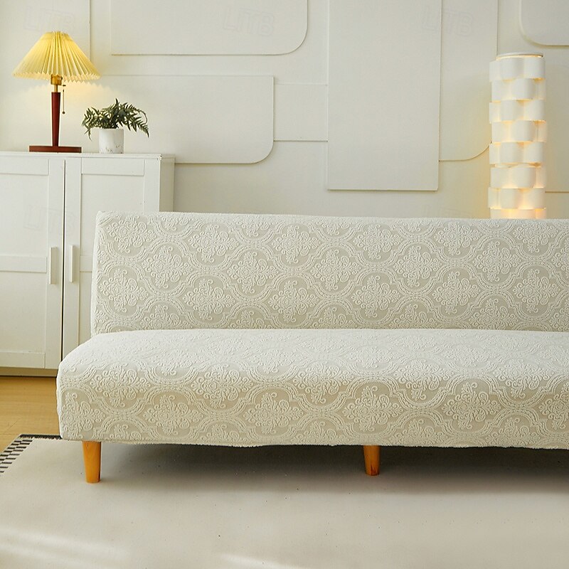 Jacquard Fabric Armless Sofa Bed Cover Sofa Slipcovers Stretch Protector Elastic Bench Cover2