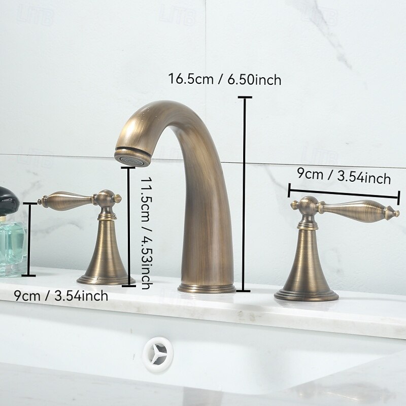 Bathroom Sink Faucet - Widespread Antique Brass / Nickel Brushed / Electroplated Widespread Two Handles Three HolesBath Taps4