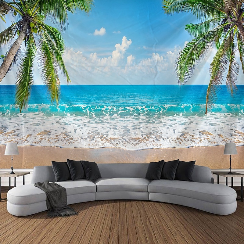 Landscape Beach Ocean Tapestry Large Tapestry Mural Decor Photograph Backdrop Blanket Curtain Home Bedroom Living Room Decoration