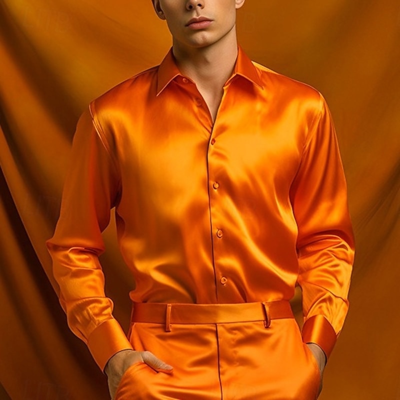 Retro Vintage 1980s Shiny Metallic Shirt Disco Solid Color Turndown Fancy Dress Men's Carnival Costume Kings Day Carnival Performance Club Pride Parade Adults' Shirt All Seasons3