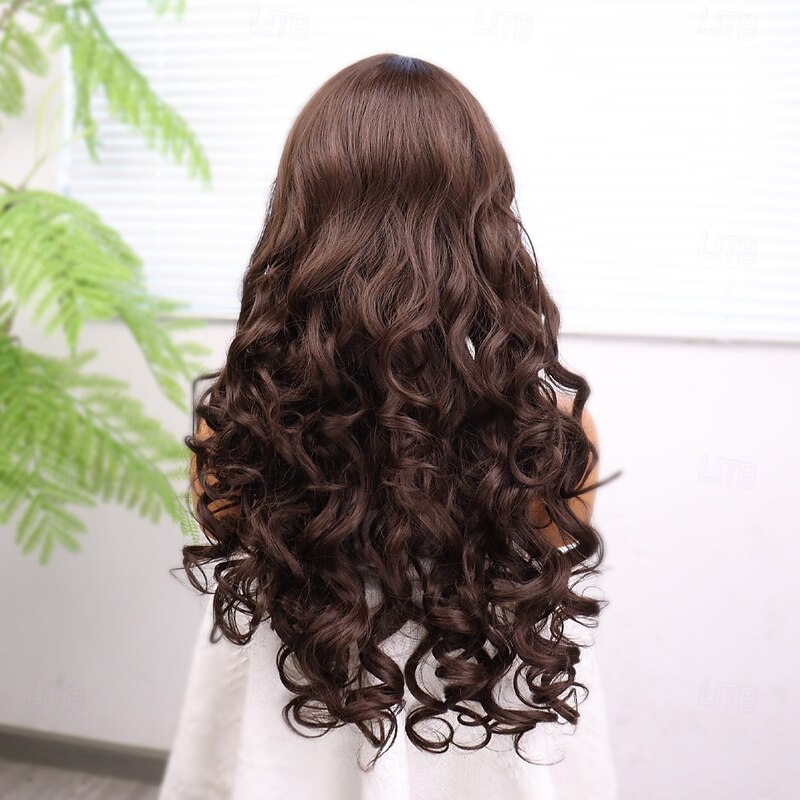 Synthetic Lace Wig Body Wave Style 22 inch Brown Middle Part 13x4 Lace Front Wig Women's Wig Dark Brown4