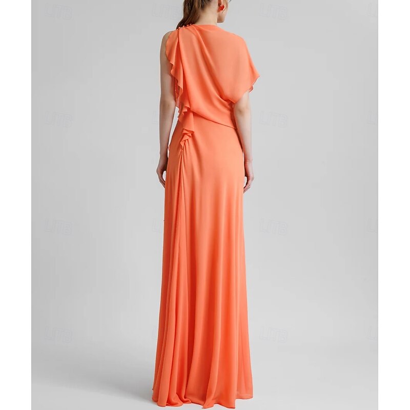 A-Line Cocktail Elegant Wedding Guest Dress Formal Floor Length 3/4 Length Sleeve V Neck Chiffon with Ruched Ruffles2