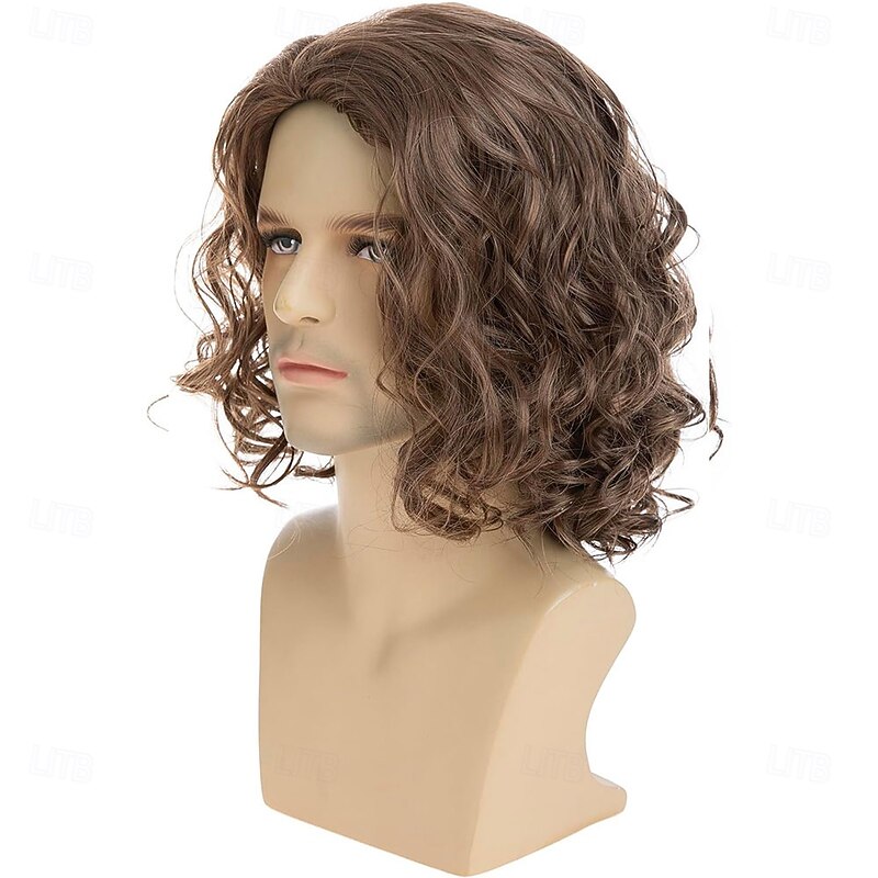Short Curly Brown Wigs for Men Natural Synthetic Layered Halloween Cosplay Hair Wig for Male2