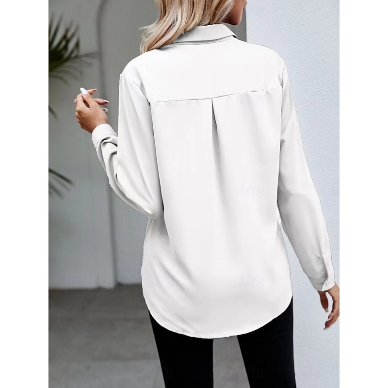 Women's Shirt Button Down Blouse Solid Color Stylish Casual Long Sleeve Shirt Button Down Blouse Collar Regular Tops Daily Buttons Black White Wine Sky Blue Summer Spring2