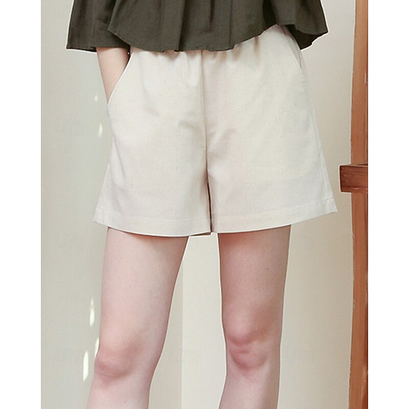 Women's Shorts Slacks Casual Short Natural Plain Pocket Elastic Waist Comfy Outdoor Outdoor Vacation Apricot Army Green Dark navy Summer Regular Fit