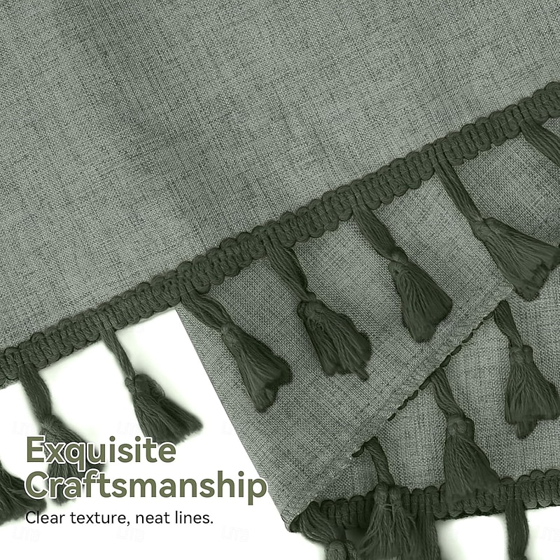 Boho Shower Curtains for Bathroom, Farmhouse Shower Curtain with Tassels, Sage Green Shower Curtain Set, Faux Linen Fabric Shower Curtain with 12 Hooks, Hotel Quality3