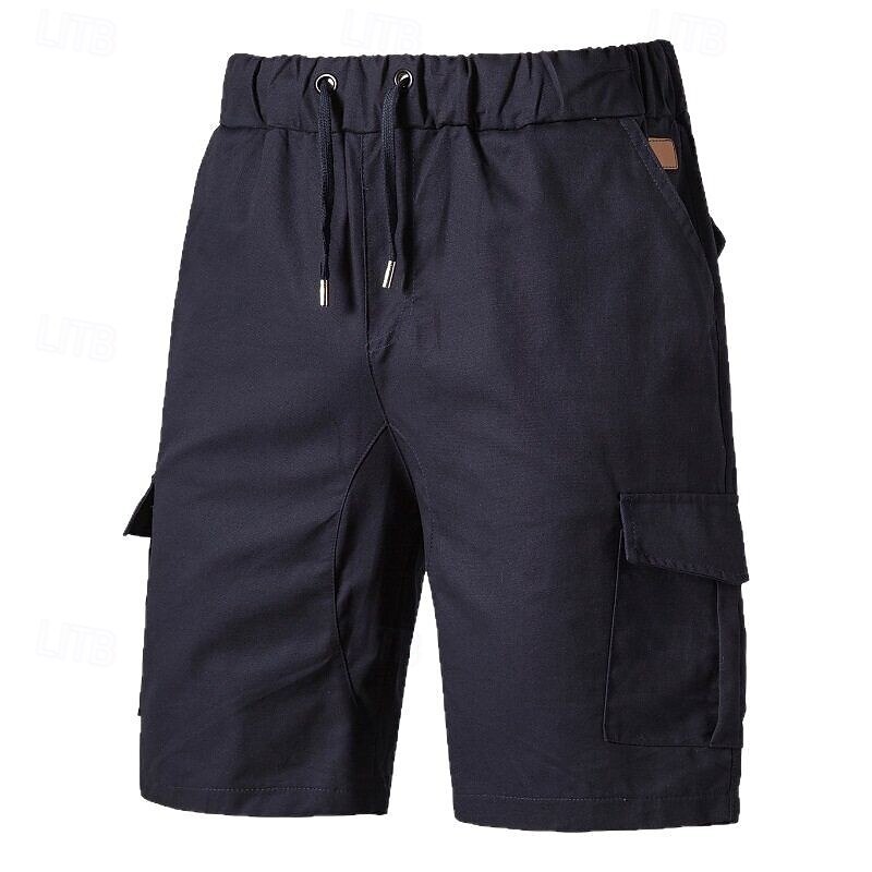 Men's Cargo Shorts Shorts Summer Shorts Drawstring Elastic Waist Multi Pocket Plain Comfort Wearable Knee Length Outdoor Sport Daily Fashion Casual Black Navy Blue4