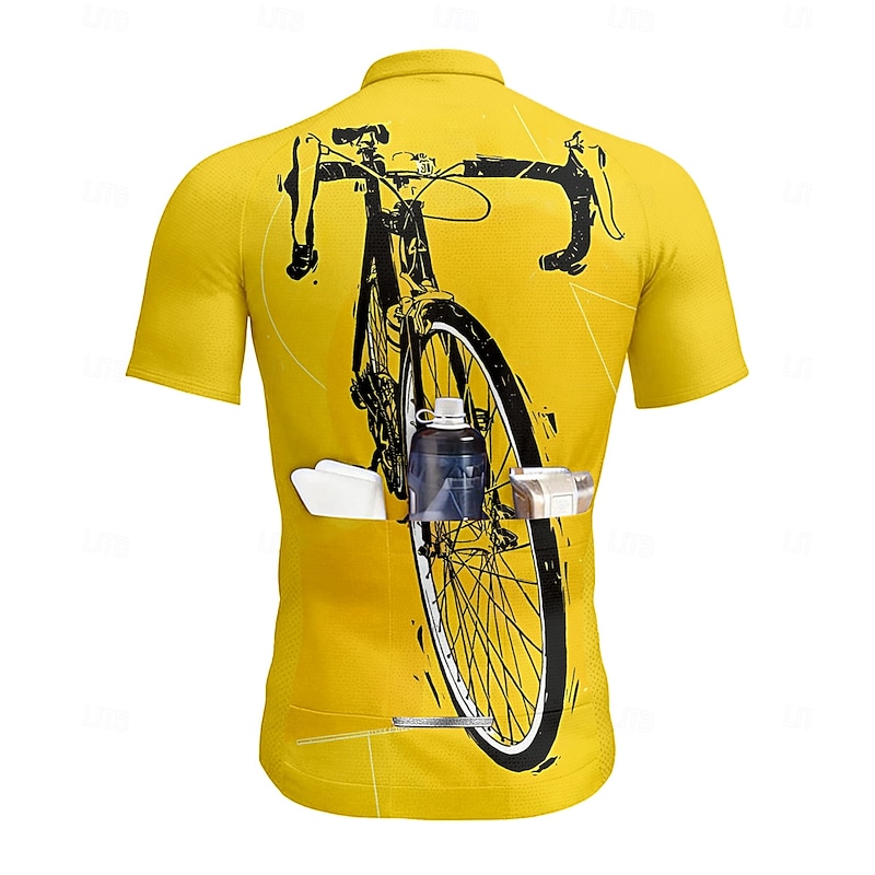 Men's Cycling Jersey Graphic Geometric Short Sleeve Bike Tee Tshirt Top with 3 Rear Pockets UV Resistant Quick Dry Front Zipper Reflective Strips Sports Yellow Blue Orange Clothing Apparel2