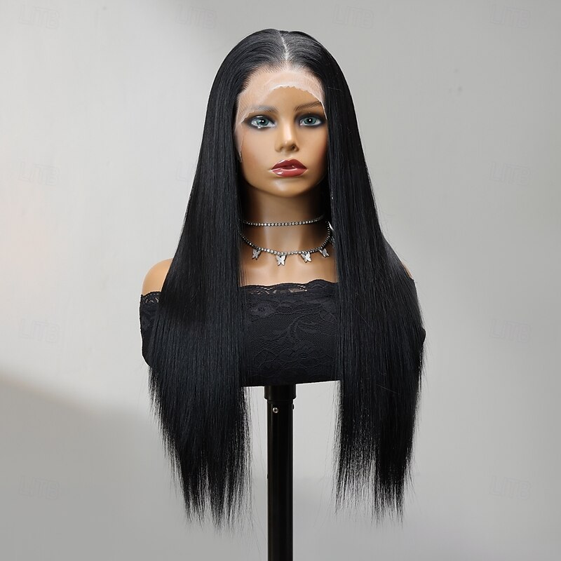 Synthetic Lace Wig Straight Style 26 inch Black Middle Part 13x4 Lace Front Wig Women's Wig Black3