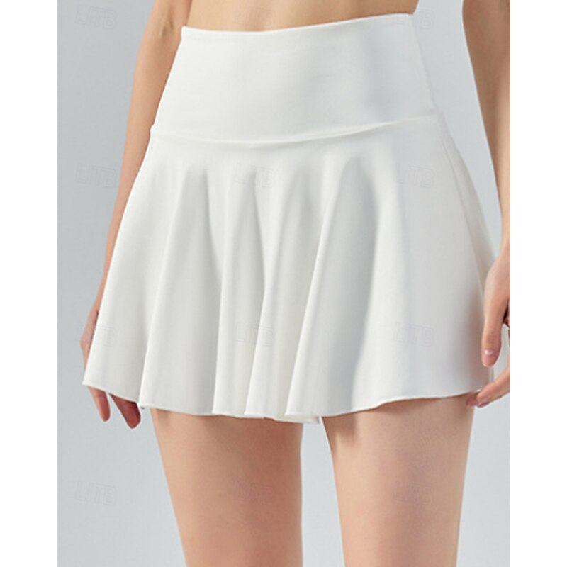 Women's Solid Colored Tennis Skirts Tennis Skirts with Shorts Pleated Side Pockets Stretchable Tennis Golf Pickleball Bottoms White Tennis Clothing3