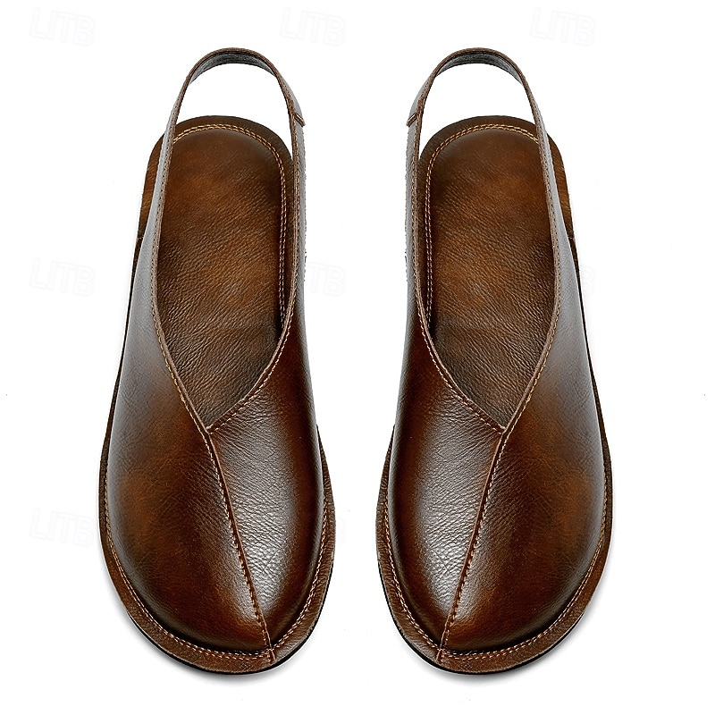 Men's Brown Slip-On Faux Leather Sandals – Casual Everyday Footwear for Warm Weather2