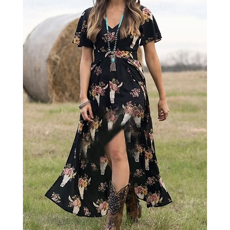 Women's Long Dress Maxi Dress Casual Dress Summer Dress Boho Dress Print Dress Fashion Outdoor Party Holiday Regular Fit Floral Sleeveless V Neck Black Summer Spring