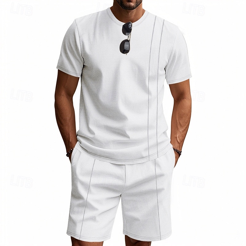 Men's T-shirt Suits 2 Pieces Outfits Tee & Shorts Short Sleeve Crew Neck Summer Plain Fashion Casual 2 Piece Vacation Daily Wear Going out Black White Royal Blue Top Tee for Men4