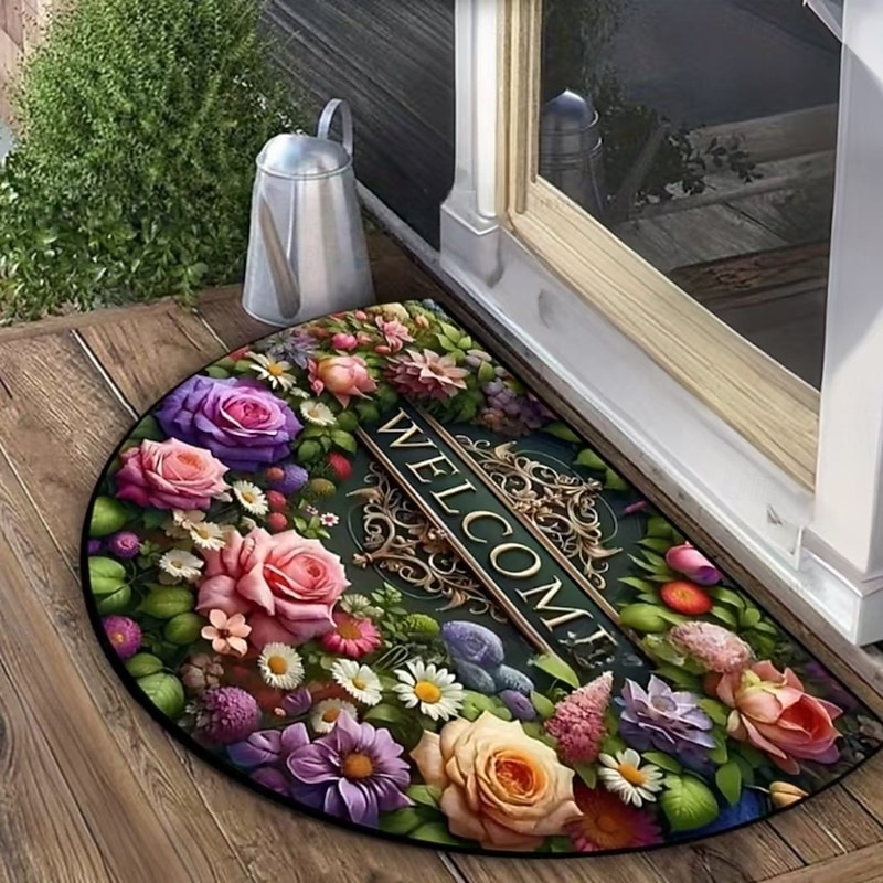 Vintage Floral Semi-round Doormat Kitchen Mat Floor Mat Non-Slip Area Rug Oil Proof Rug Indoor Outdoor Mat Bedroom Decor Bathroom Mat Entrance Rug Spring Summer3