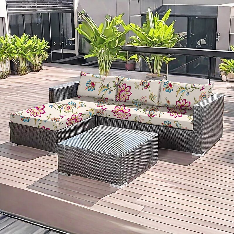 Outdoor Sofa Seat Cushion Cover Floral Yarn Dyed Microfiber Slipcovers
