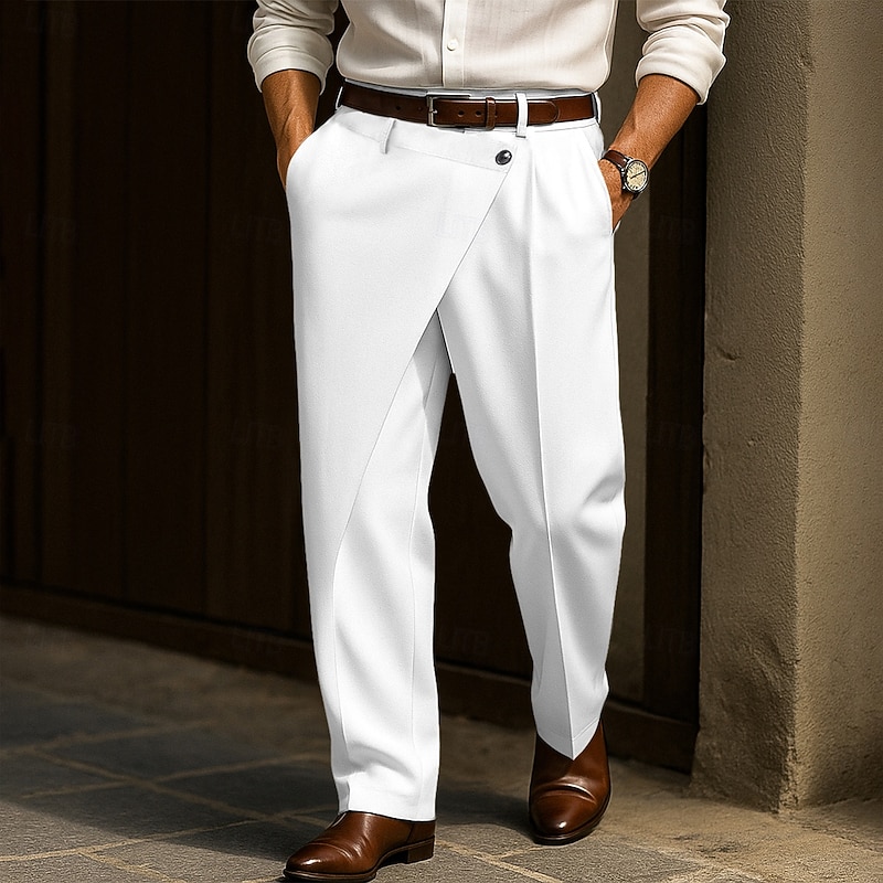 Men's Dress Pants Trousers Pocket Layered Straight Leg Plain Comfort Soft Knee Length Formal Outdoor Daily Elegant Fashion Black White Micro-elastic