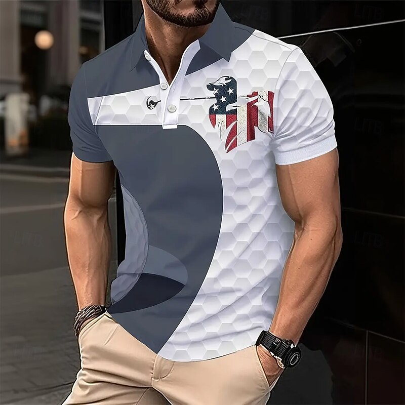 Men's Golf Sports Polo Shirts Short Sleeve Polo Shirts Collared Shirts Casual Outdoor Sports Daily Wear 3D Print Summer Black Blue4