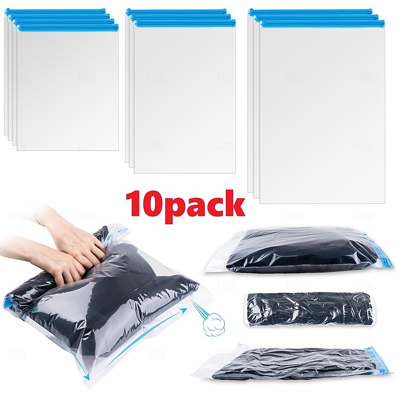 Compression Bags for Travel 10 PCS Space Saver Bags Hand Roll Vacuum Packing Bags for Travel No Vacuum Needed (3 Large 3 Medium 4 Small) Clothing Luggage Home Organizers Storage Bags2