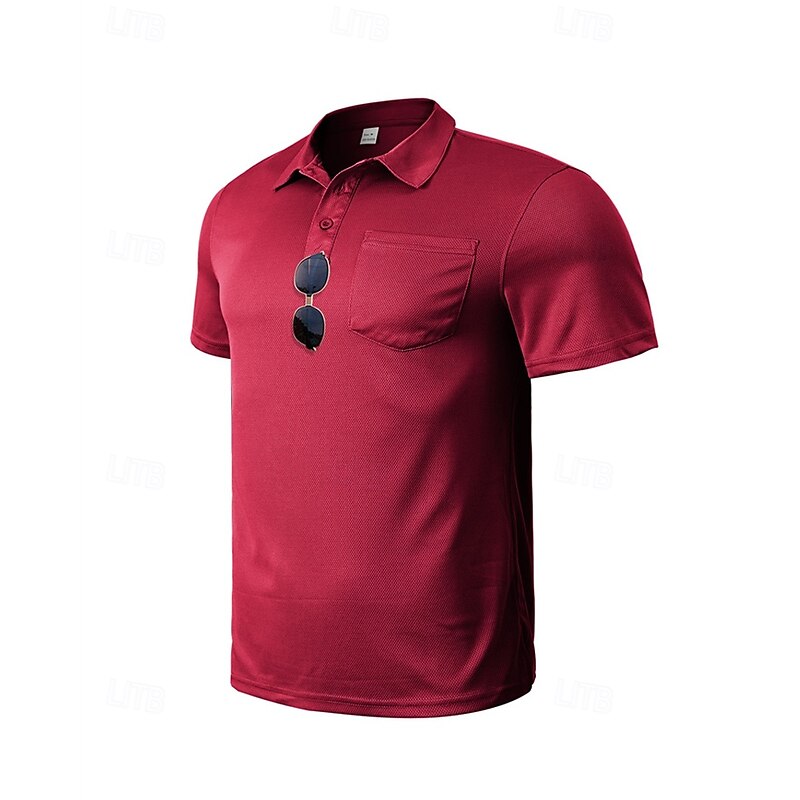 Men's Golf Shirt Golf Polos Shirts Work Casual Lapel Short Sleeve Basic Modern Plain Buttons Pocket Summer Regular Fit Wine Black White Navy Blue Khaki Light Blue Golf Shirt2