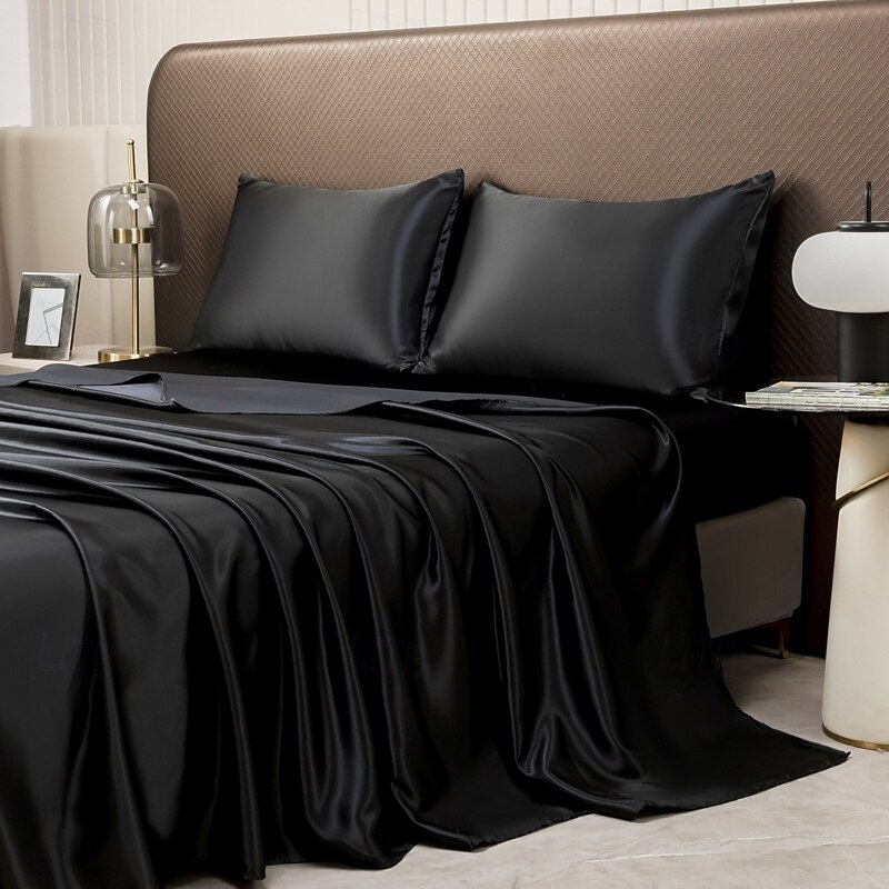 Satin Imitation Silk Ice Silk Bed Sheet Set Three or Four Piece Set3