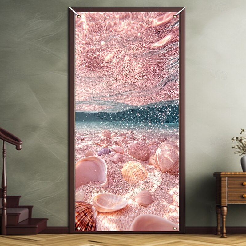 Ocean Pink Shells Door Decorations Door Covers Door Tapestry Door Curtain Decoration Backdrop Indoor/Outdoor Door Banner for Front Door Farmhouse3