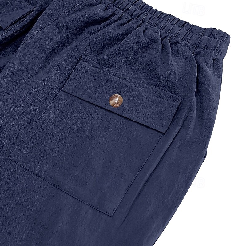 Men's Linen Pants Trousers Summer Pants Baggy Pants Pocket Elastic Waist Straight Leg Plain Comfort Breathable Full Length Casual Daily Holiday Fashion Classic Style Black White4