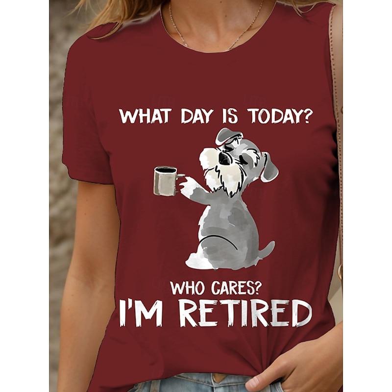 Women's T Shirt Graphic Dog Letter Vintage Stylish Classic Short Sleeve Crew Neck Round Neck Regular Tops Daily Print Black Wine Blue Green Summer Spring3