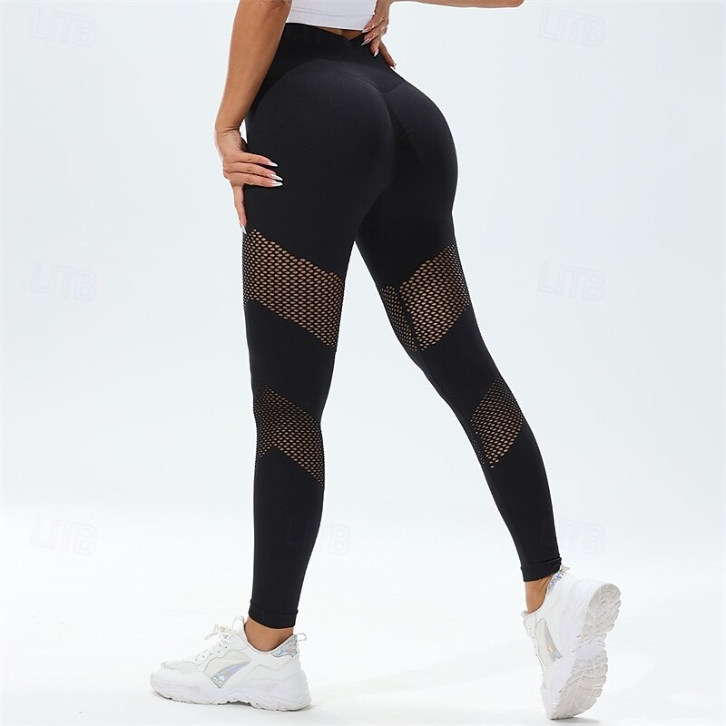 Women's Yoga Pants Yoga Leggings Hollow Out Butt Lift Tummy Control High Waist Pilates Gym Workout Workout Tights Solid Color Black White Blue Spandex Fall Sports Activewear Stretchy Skinny
