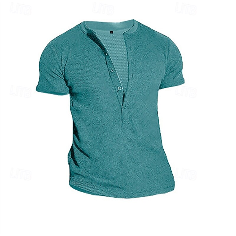Men's T Shirt Henley Shirt Tee Short Sleeve Shirt Short Sleeve Henley Summer Spring Plain Fashion Designer Basic Buttons Vacation Street Going out Black Blue Green Top Tee for Men2
