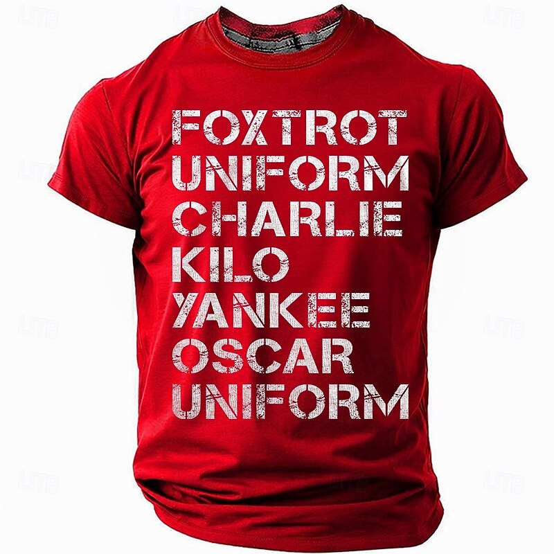 Men's Foxtrot Uniform Charlie Kilo Yankee Oscar Uniform Graphic T-Shirt | Funny NATO Phonetic Alphabet Wordplay Humor Short Sleeve Tee4