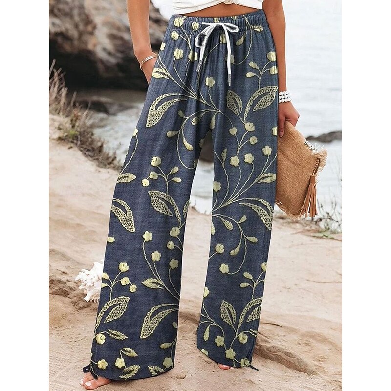 Women's Wide Leg Chinos Baggy Pants Vacation Fashion Basic Full Length High Waist Floral Graphic Printing Thermal Warm Soft Breathable Micro-elastic Formal Vacation Street Pink Blue Blue Green Summer3