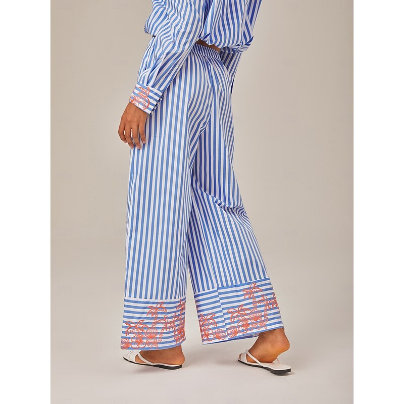 Summer Striped Embroidered Wide-leg Pants2