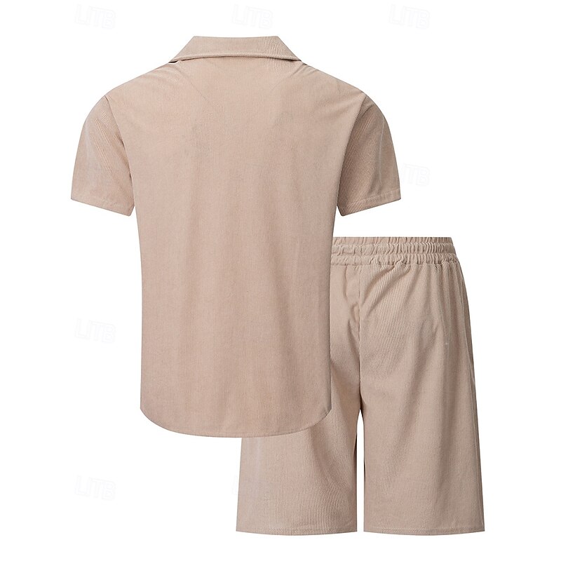 Men's T-shirt Suits 2 Pieces Outfits Tee & Shorts Short Sleeve Shirt Collar Summer Plain Fashion Casual 2 Piece Vacation Daily Wear Going out Black Navy Blue Blue Top Tee for Men4