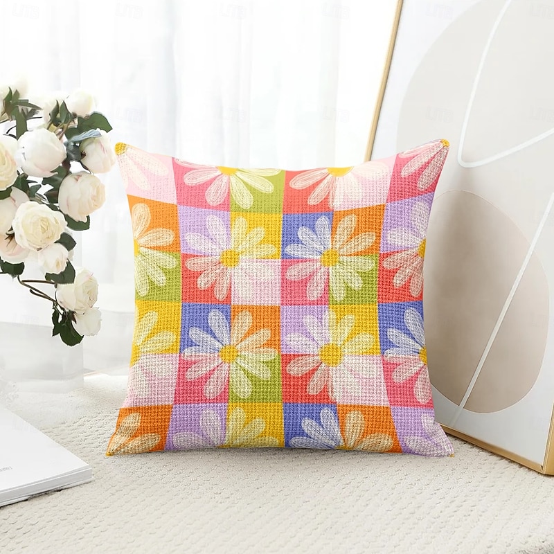 Colorful Daisy Decorative Toss Pillows Cover 1PC Soft Square Couch Cushion Case Pillowcase for Bedroom Livingroom Sofa Chair
