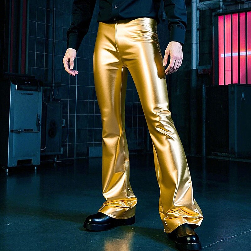 Retro Vintage 1970s 1980s Bell Bottom Pants Flared Trousers Disco Shiny Latex Patent Metallic Sequin Fancy Dress Men's Halloween Carnival Pride Parade Pride Month Adults Pants All Seasons