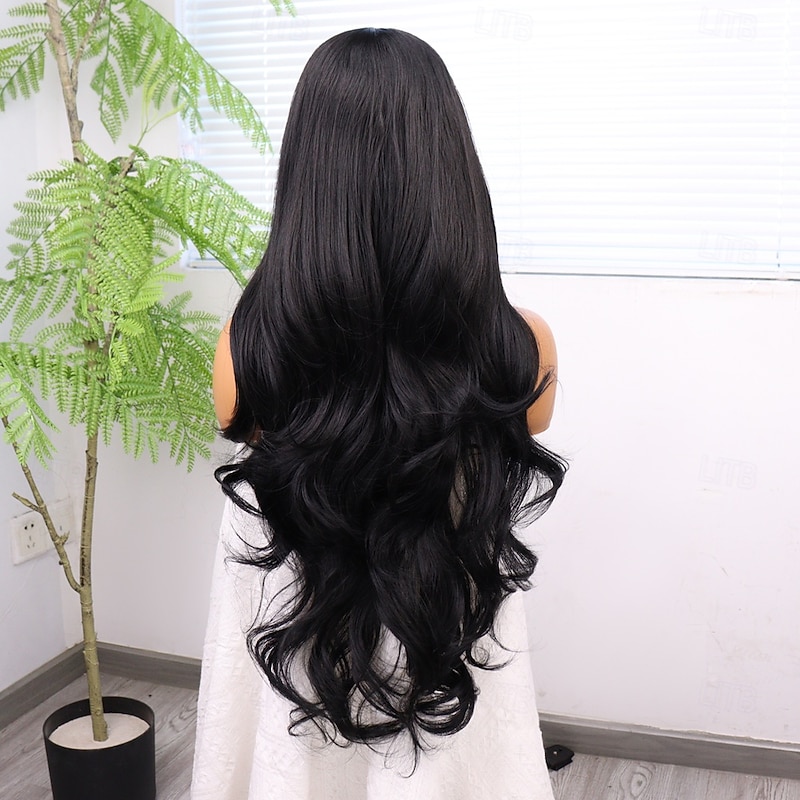 Synthetic Lace Wig Body Wave Style 30 inch Black Middle Part 13x6 Lace Front Wig Women's Wig Black4