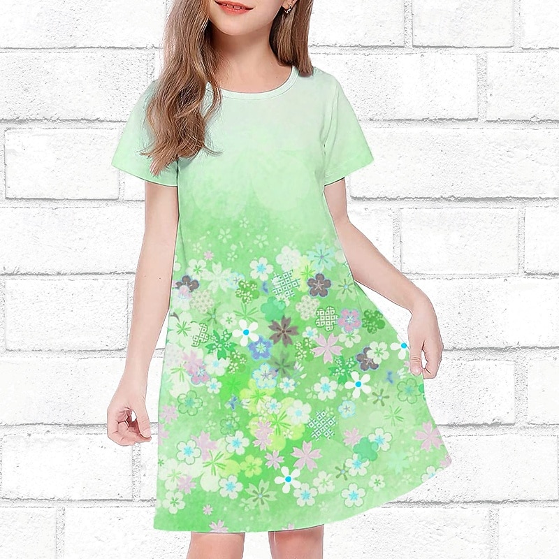 Girls' 3D Floral Dress Short Sleeve Summer Spring Vacation Daily Holiday Princess Beautiful Sweet Kids 4-12 Years Casual Dress Knee-length Regular Fit3